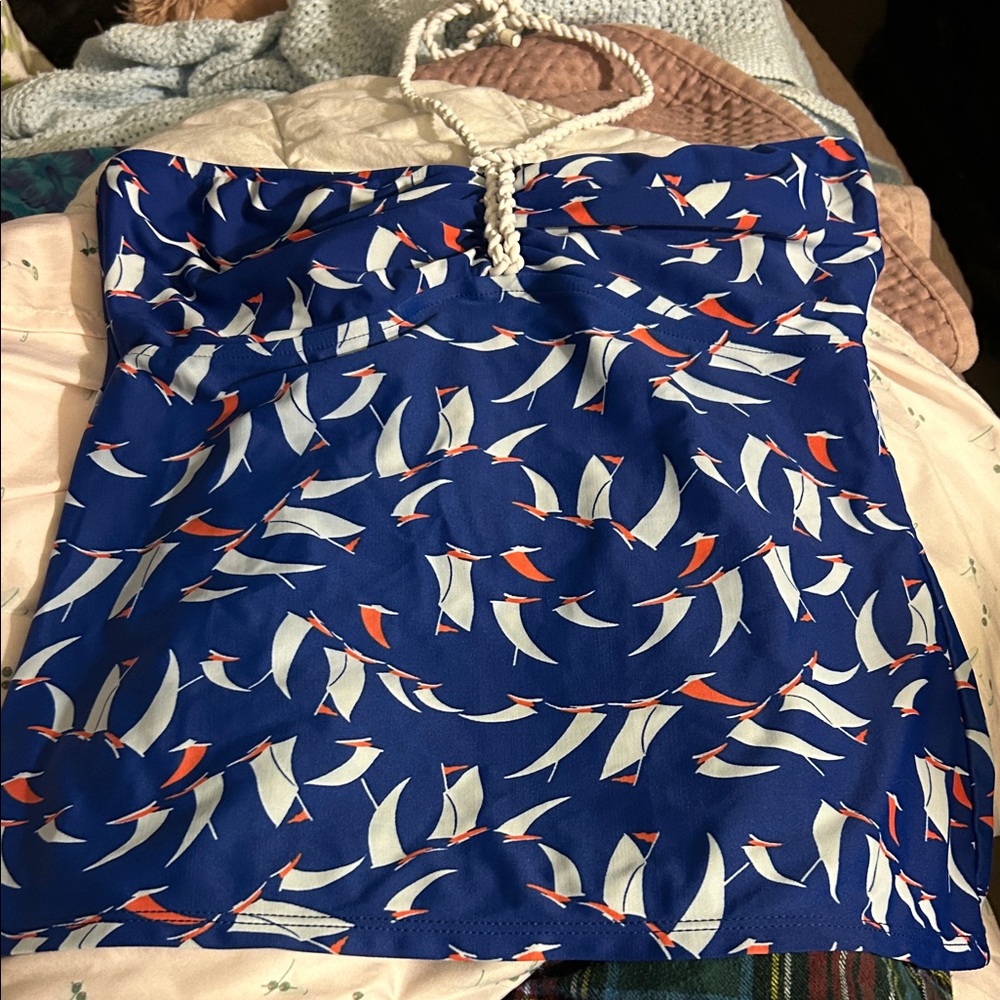 Ralph Lauren Blue and White Patterned Bikini Top